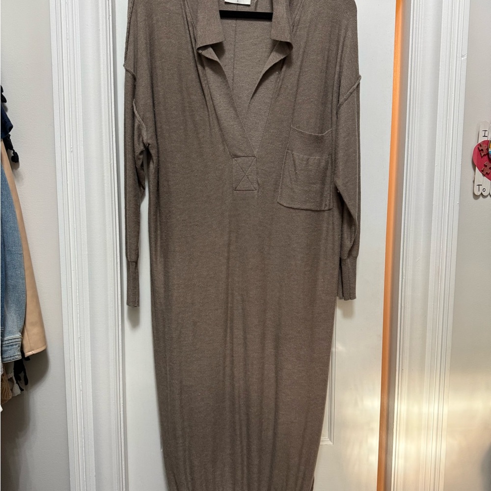 Brown Long Sleeve Knit Dress